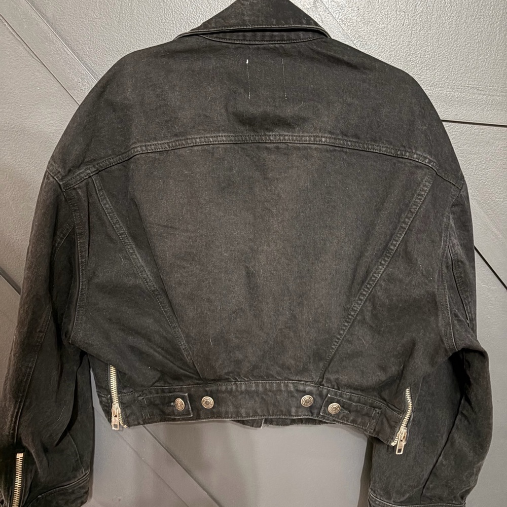 Zara Black Denim Jacket ZW Zippered - Picture 6 of 7